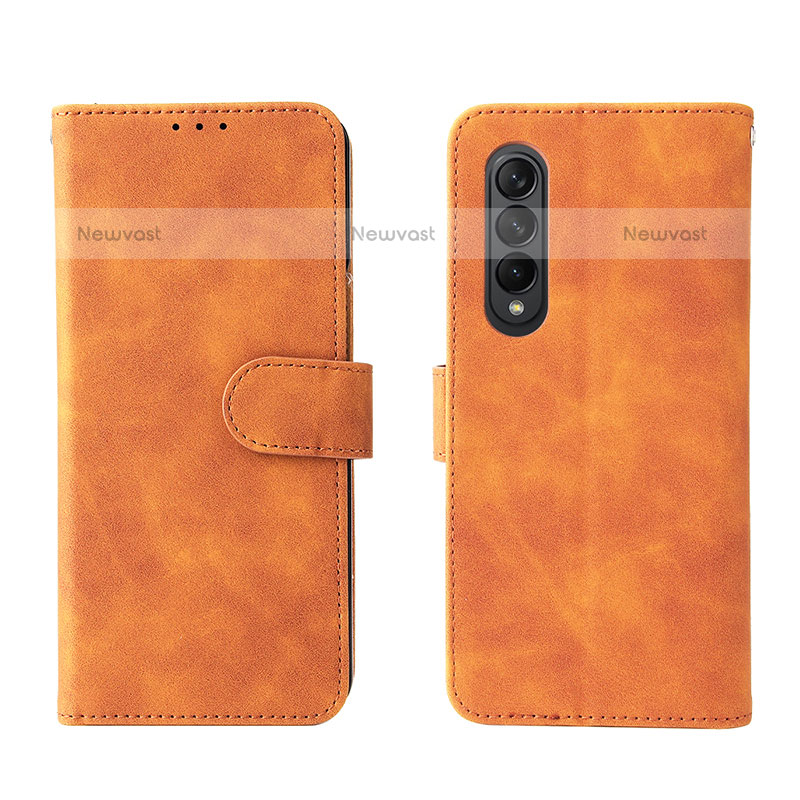 Leather Case Stands Flip Cover Holder L01Z for Samsung Galaxy Z Fold3 5G Brown