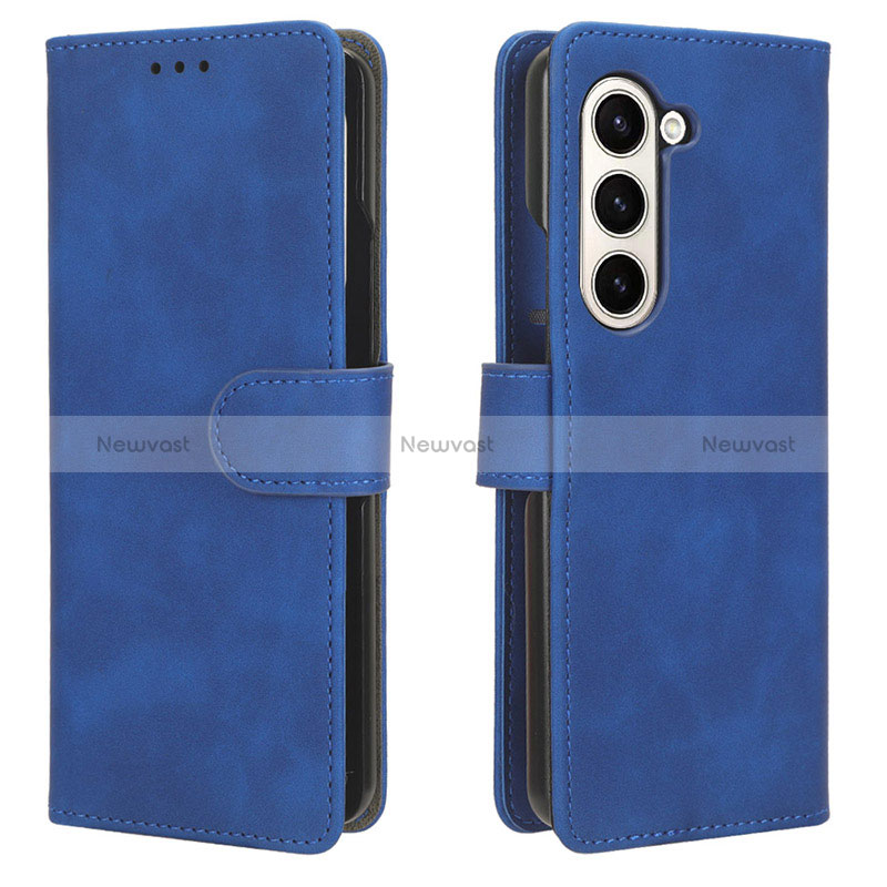 Leather Case Stands Flip Cover Holder L01Z for Samsung Galaxy Z Fold5 5G Blue