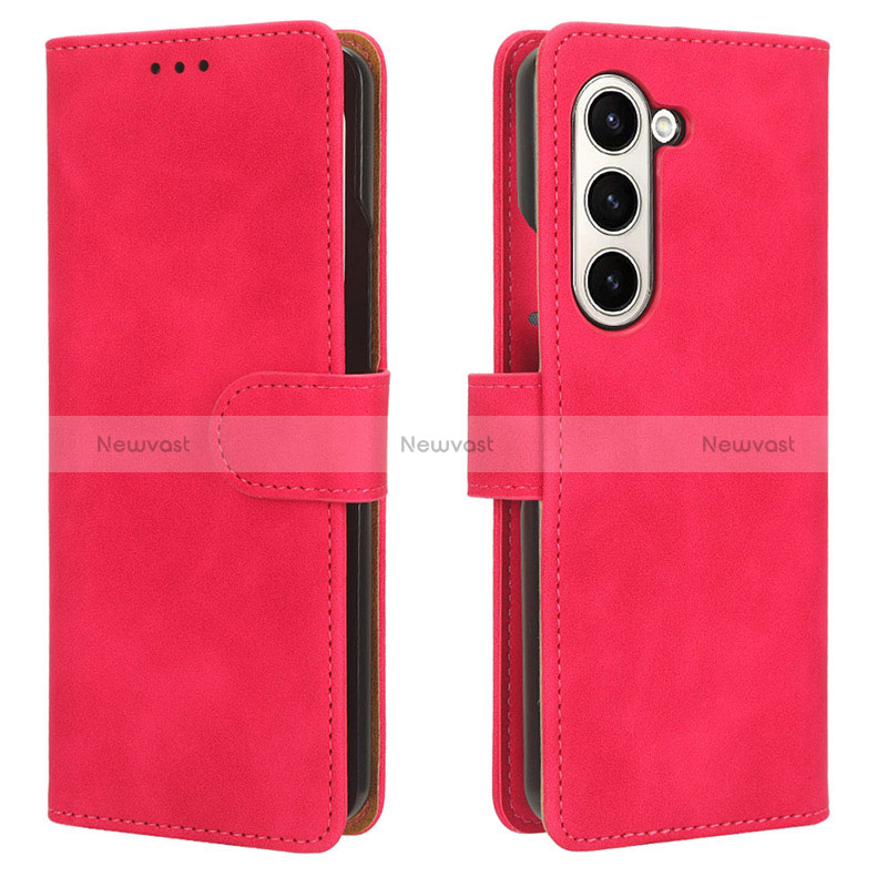 Leather Case Stands Flip Cover Holder L01Z for Samsung Galaxy Z Fold5 5G Hot Pink