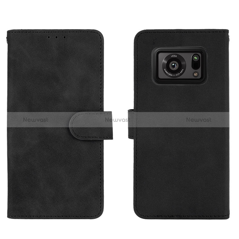 Leather Case Stands Flip Cover Holder L01Z for Sharp Aquos R6 Black