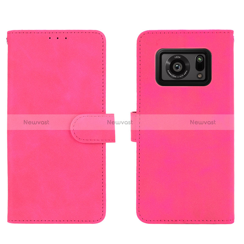 Leather Case Stands Flip Cover Holder L01Z for Sharp Aquos R6 Hot Pink