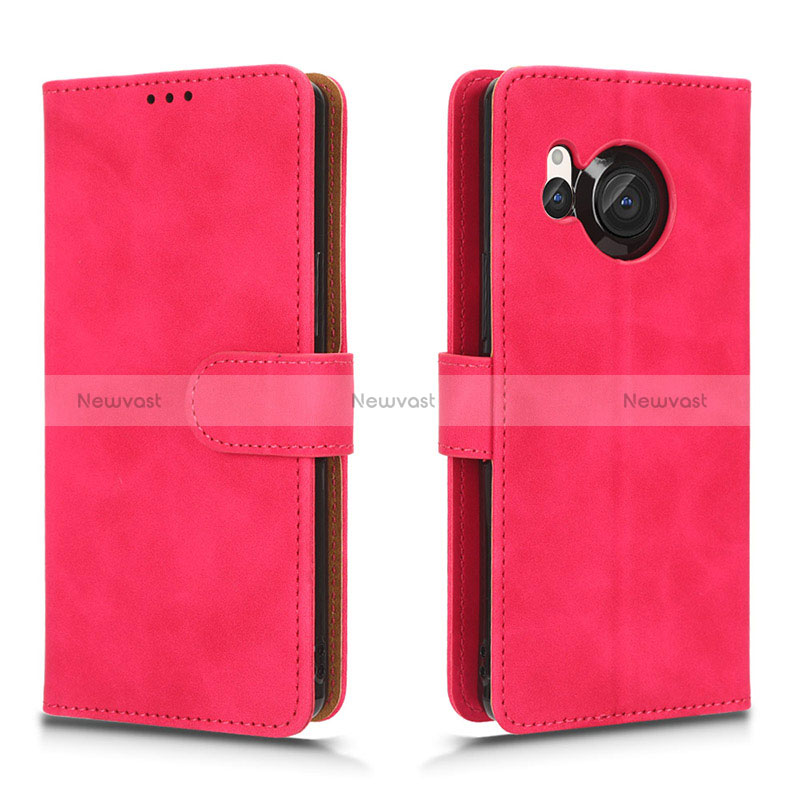 Leather Case Stands Flip Cover Holder L01Z for Sharp Aquos R8s Hot Pink