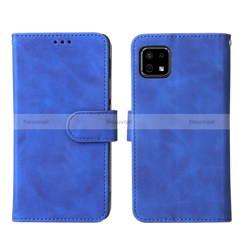 Leather Case Stands Flip Cover Holder L01Z for Sharp Aquos Sense6 Blue