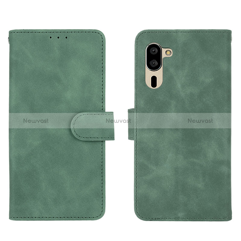 Leather Case Stands Flip Cover Holder L01Z for Sharp Simple Sumaho 5 Green