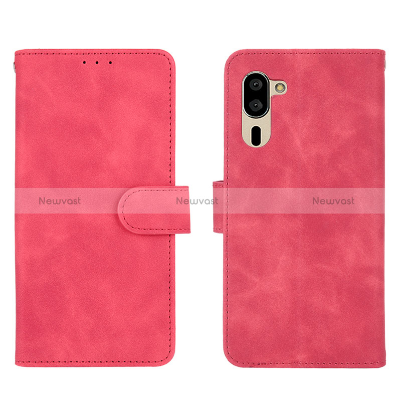 Leather Case Stands Flip Cover Holder L01Z for Sharp Simple Sumaho 5 Hot Pink