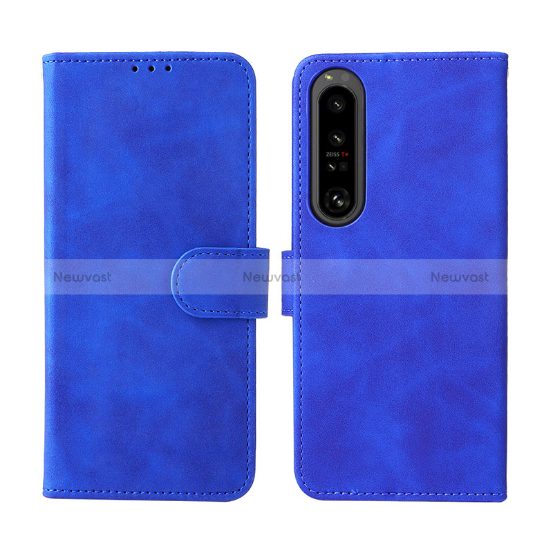 Leather Case Stands Flip Cover Holder L01Z for Sony Xperia 1 IV Blue