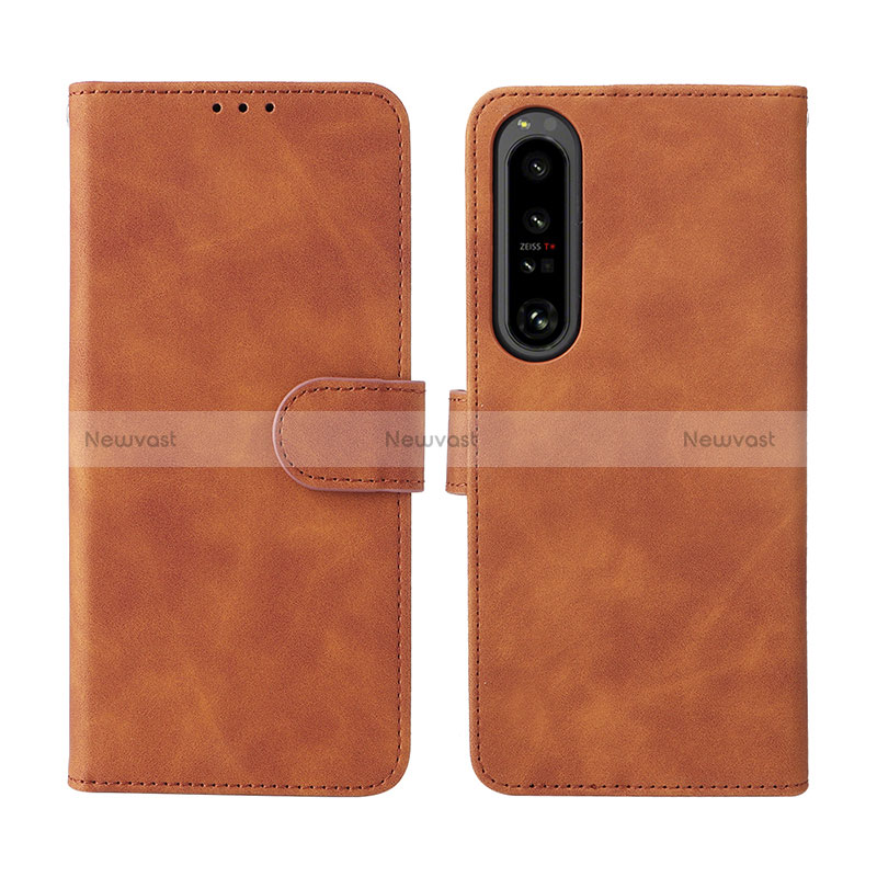 Leather Case Stands Flip Cover Holder L01Z for Sony Xperia 1 IV Brown