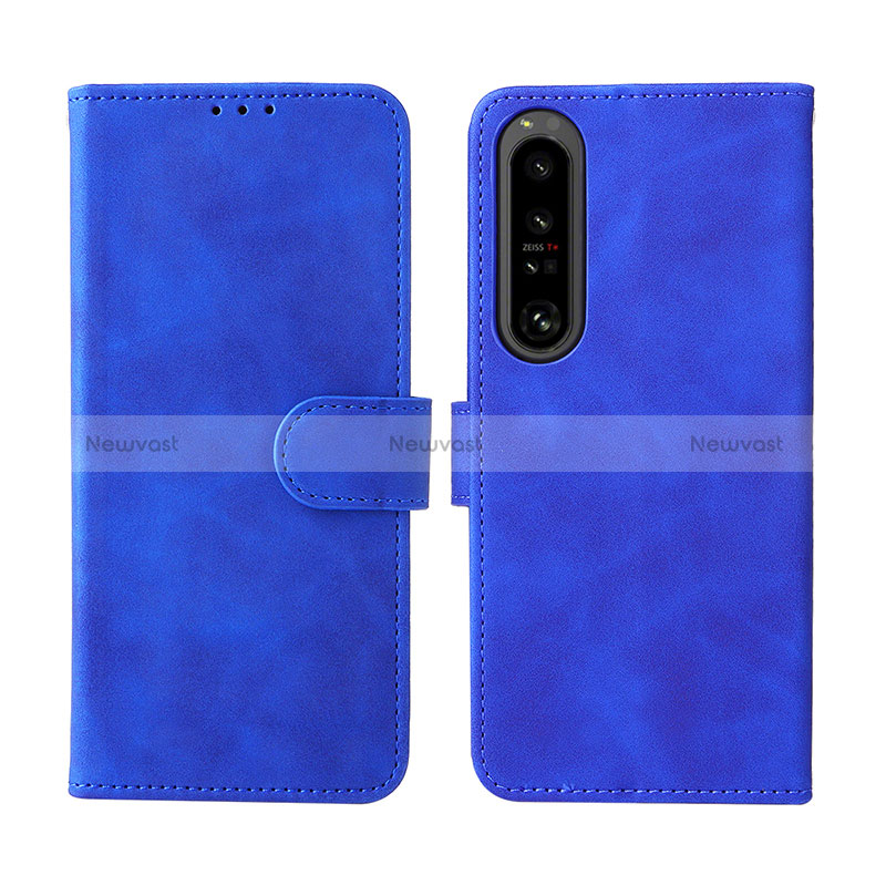 Leather Case Stands Flip Cover Holder L01Z for Sony Xperia 1 IV SO-51C Blue