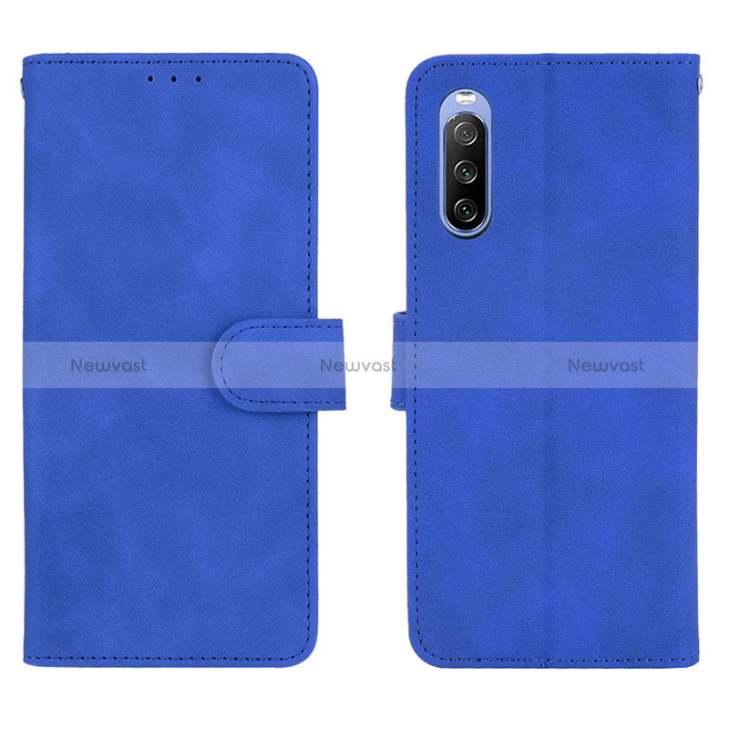 Leather Case Stands Flip Cover Holder L01Z for Sony Xperia 10 III Blue