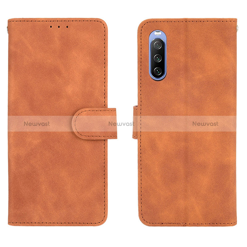 Leather Case Stands Flip Cover Holder L01Z for Sony Xperia 10 III Brown