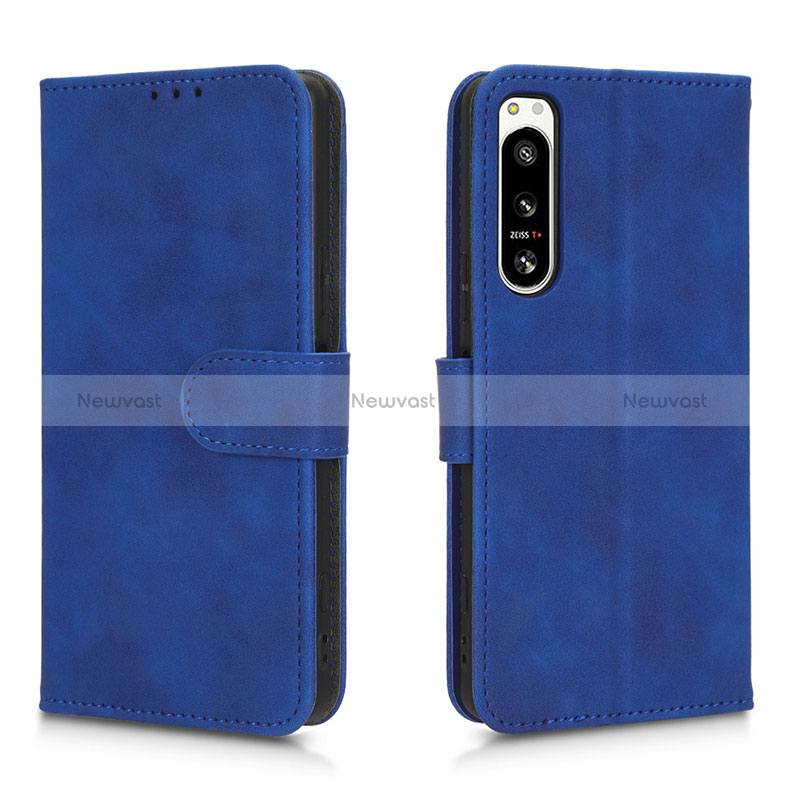 Leather Case Stands Flip Cover Holder L01Z for Sony Xperia 5 IV Blue