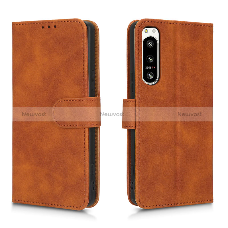 Leather Case Stands Flip Cover Holder L01Z for Sony Xperia 5 IV Brown