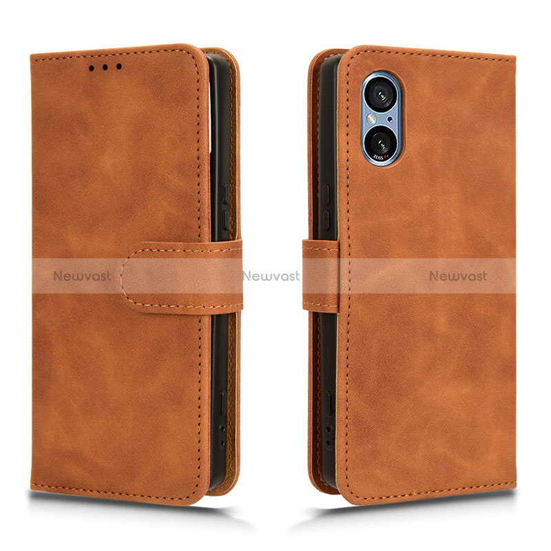 Leather Case Stands Flip Cover Holder L01Z for Sony Xperia 5 V Brown