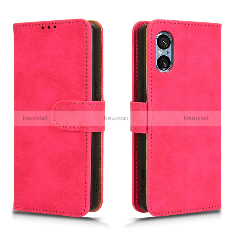 Leather Case Stands Flip Cover Holder L01Z for Sony Xperia 5 V Hot Pink