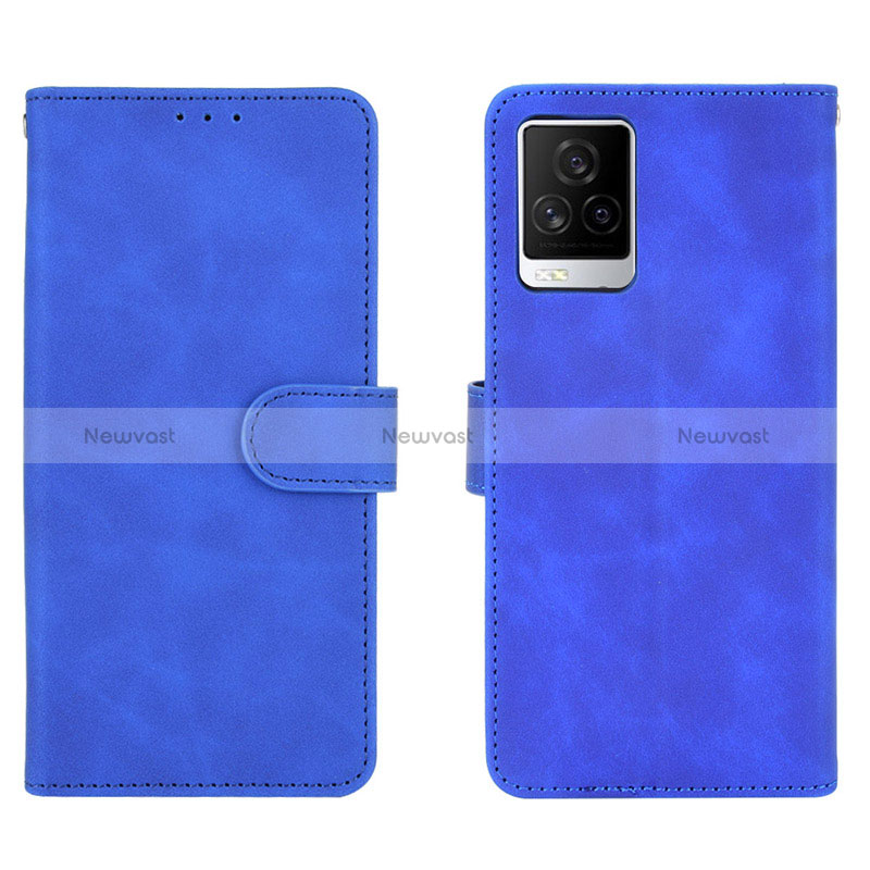 Leather Case Stands Flip Cover Holder L01Z for Vivo iQOO 7 5G Blue