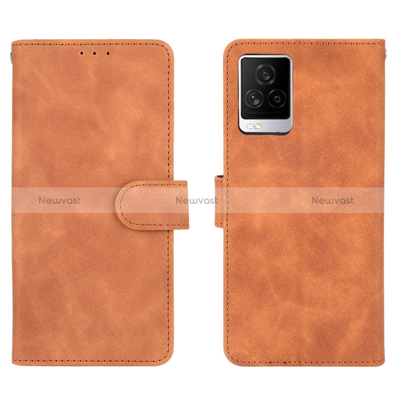 Leather Case Stands Flip Cover Holder L01Z for Vivo iQOO 7 Legend 5G Brown