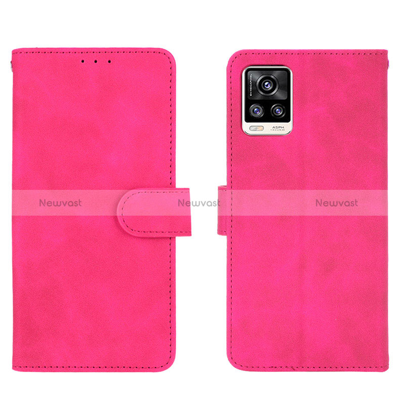 Leather Case Stands Flip Cover Holder L01Z for Vivo V20 (2021) Hot Pink