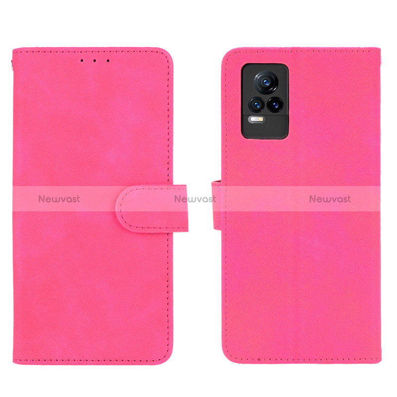 Leather Case Stands Flip Cover Holder L01Z for Vivo V21e 4G Hot Pink