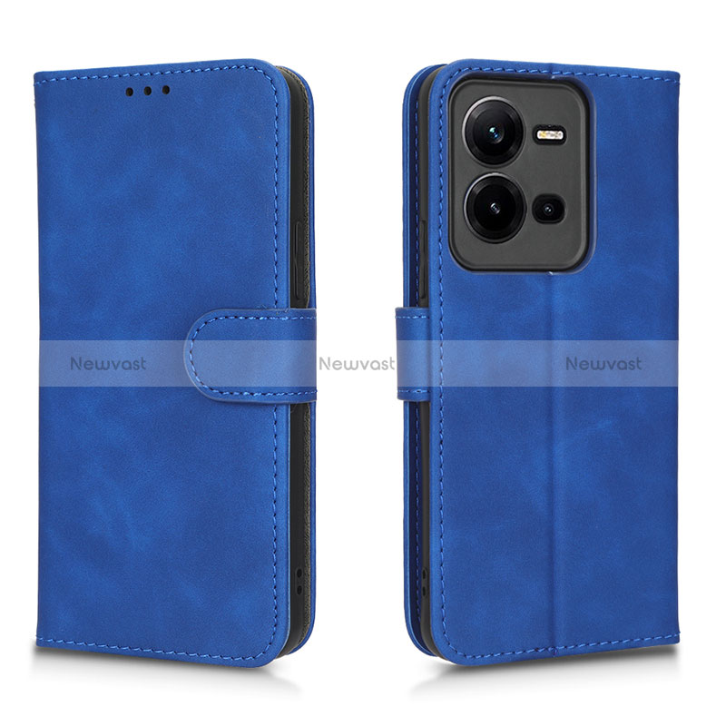 Leather Case Stands Flip Cover Holder L01Z for Vivo X80 Lite 5G Blue