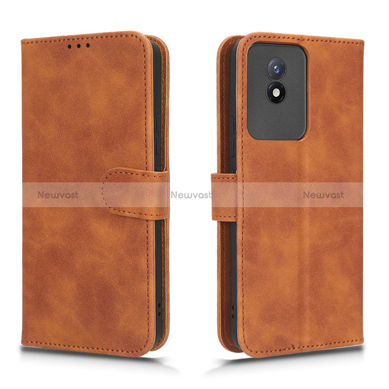 Leather Case Stands Flip Cover Holder L01Z for Vivo Y02 Brown