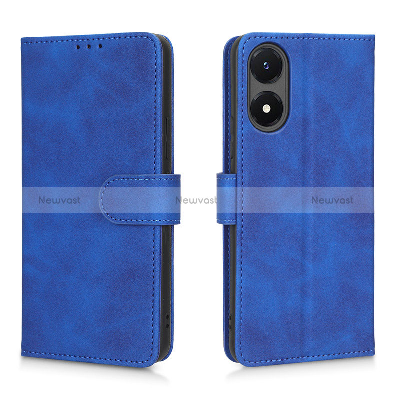 Leather Case Stands Flip Cover Holder L01Z for Vivo Y02S Blue