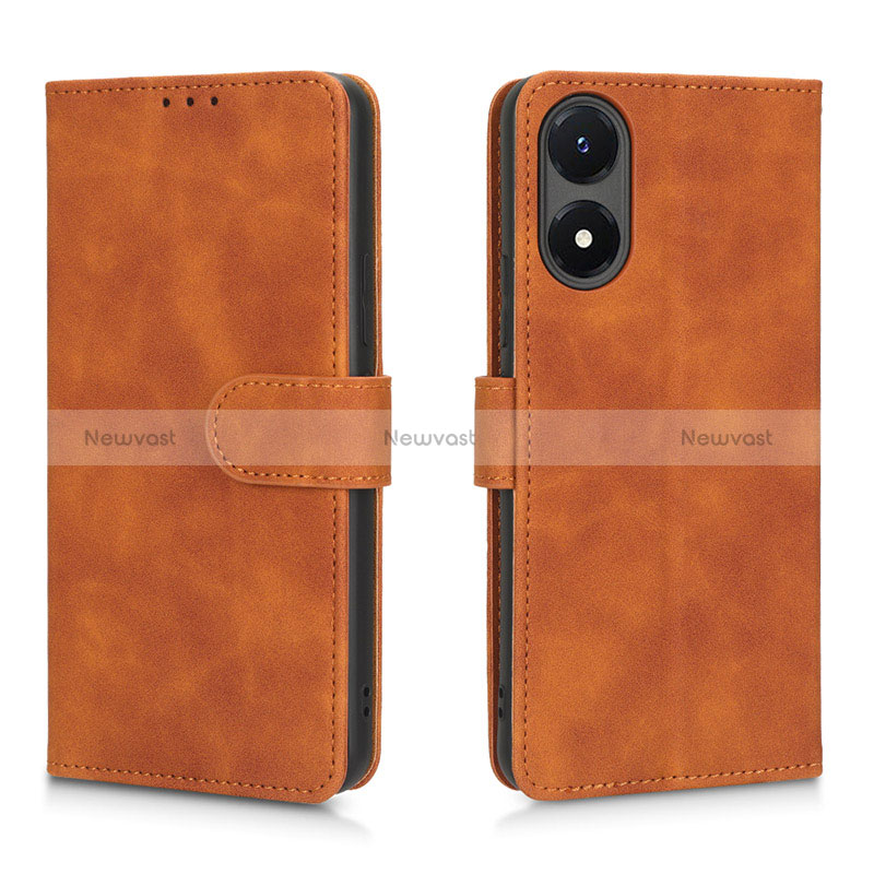 Leather Case Stands Flip Cover Holder L01Z for Vivo Y02S Brown