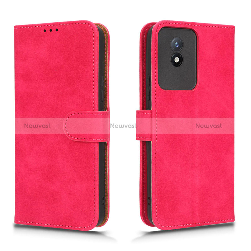 Leather Case Stands Flip Cover Holder L01Z for Vivo Y02t Hot Pink