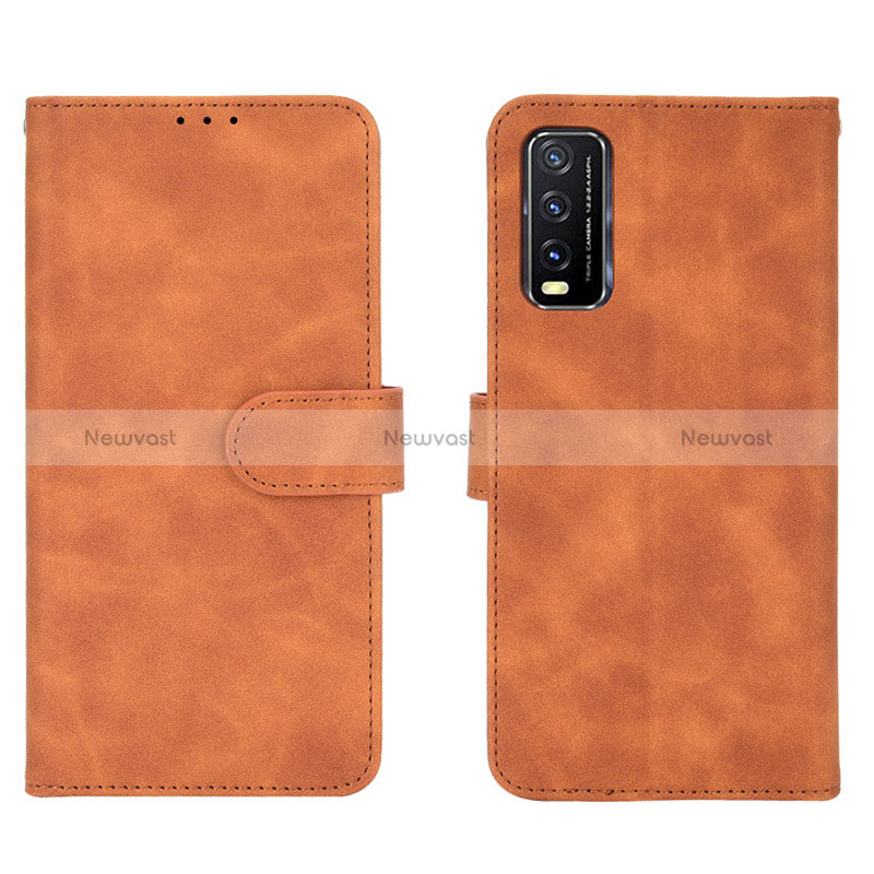 Leather Case Stands Flip Cover Holder L01Z for Vivo Y11s Brown