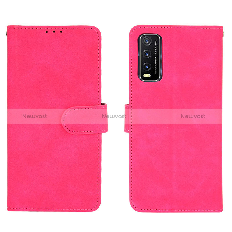 Leather Case Stands Flip Cover Holder L01Z for Vivo Y11s Hot Pink