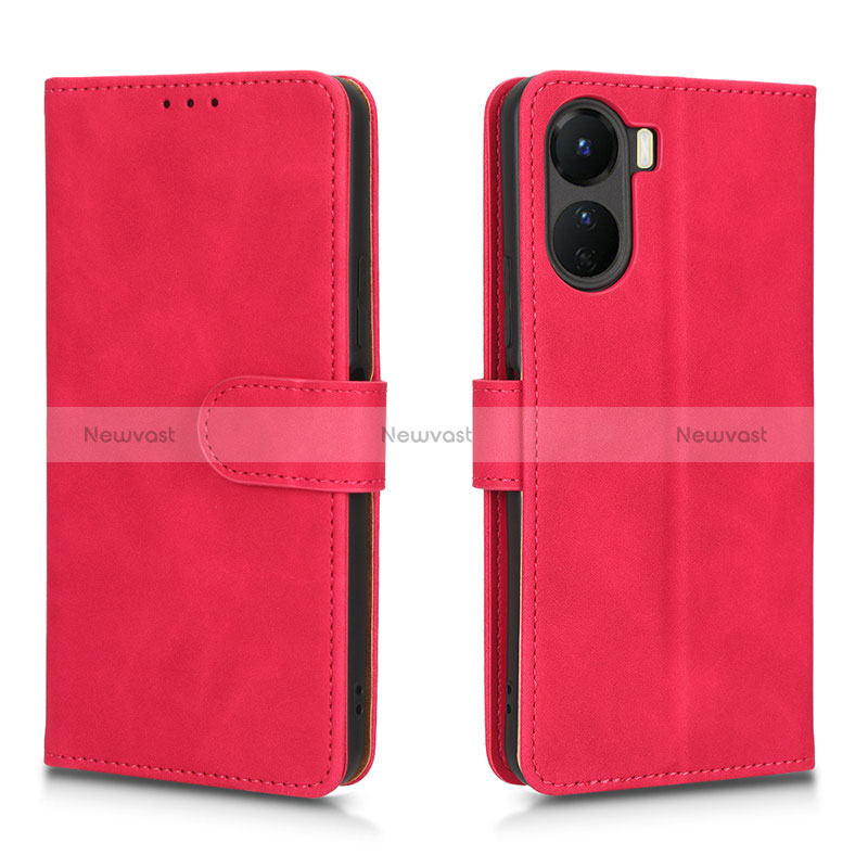 Leather Case Stands Flip Cover Holder L01Z for Vivo Y16 Hot Pink