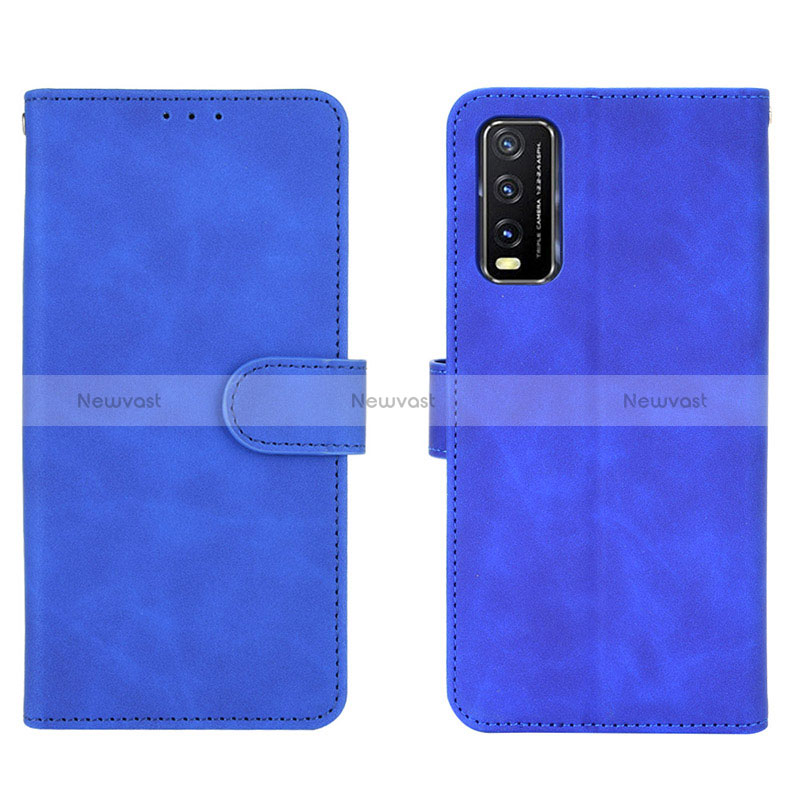 Leather Case Stands Flip Cover Holder L01Z for Vivo Y20a Blue