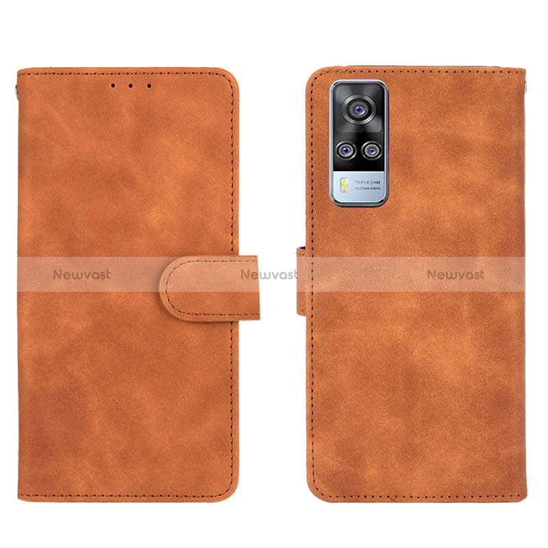 Leather Case Stands Flip Cover Holder L01Z for Vivo Y31 (2021) Brown