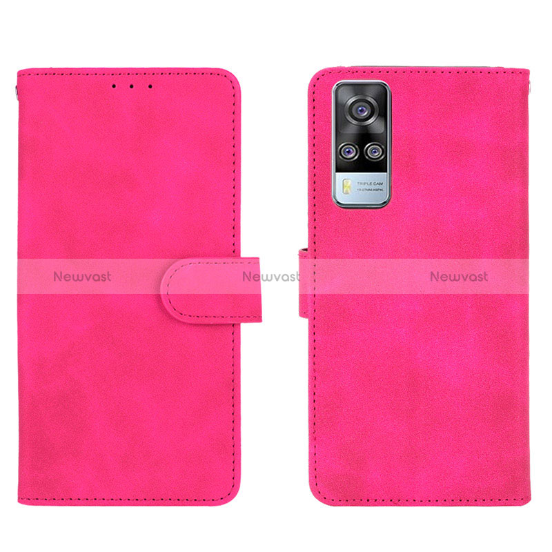 Leather Case Stands Flip Cover Holder L01Z for Vivo Y31 (2021) Hot Pink