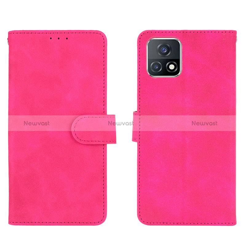 Leather Case Stands Flip Cover Holder L01Z for Vivo Y31s 5G Hot Pink