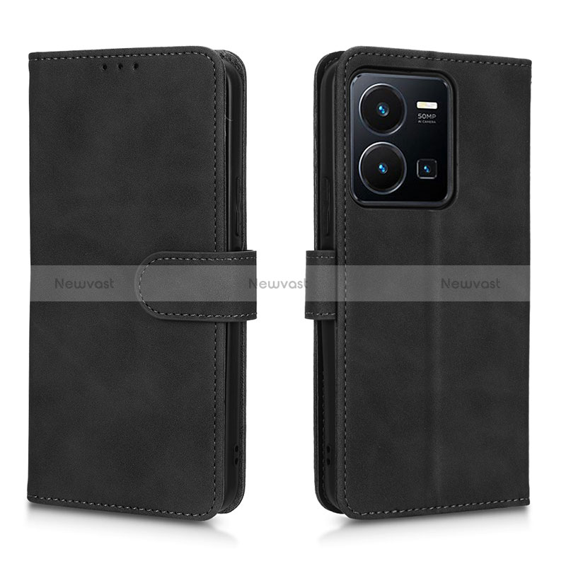 Leather Case Stands Flip Cover Holder L01Z for Vivo Y35 4G Black