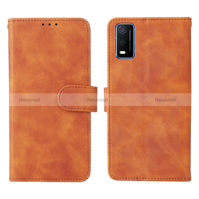 Leather Case Stands Flip Cover Holder L01Z for Vivo Y3s (2021) Brown