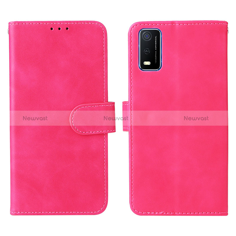 Leather Case Stands Flip Cover Holder L01Z for Vivo Y3s (2021) Hot Pink