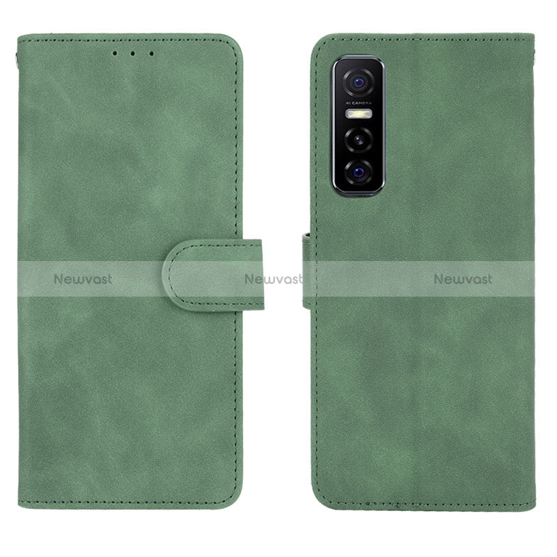 Leather Case Stands Flip Cover Holder L01Z for Vivo Y73s 5G Green