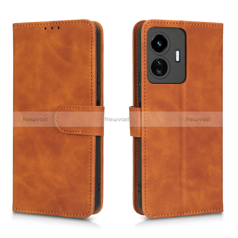 Leather Case Stands Flip Cover Holder L01Z for Vivo Y77 5G Brown