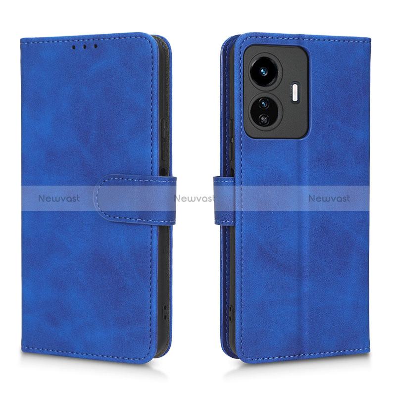 Leather Case Stands Flip Cover Holder L01Z for Vivo Y77e 5G Blue