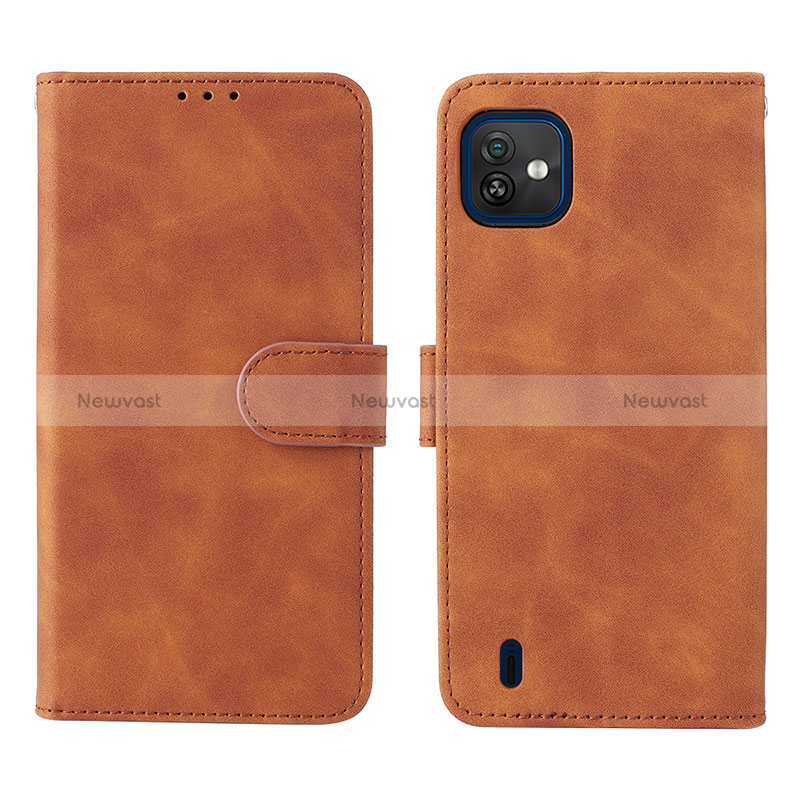 Leather Case Stands Flip Cover Holder L01Z for Wiko Y82 Brown