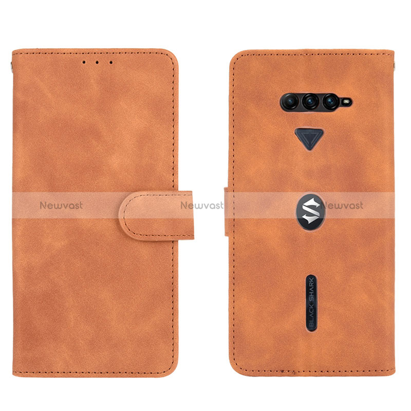 Leather Case Stands Flip Cover Holder L01Z for Xiaomi Black Shark 4 Pro 5G Brown