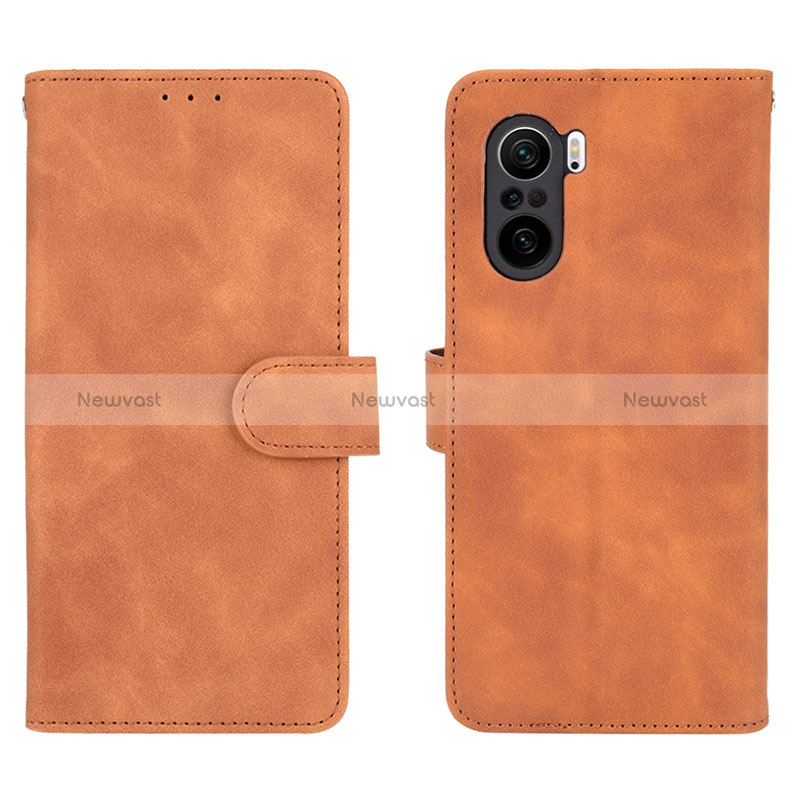 Leather Case Stands Flip Cover Holder L01Z for Xiaomi Mi 11i 5G Brown