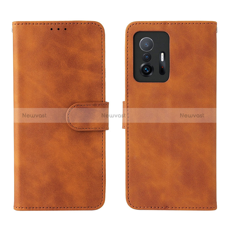 Leather Case Stands Flip Cover Holder L01Z for Xiaomi Mi 11T 5G Brown