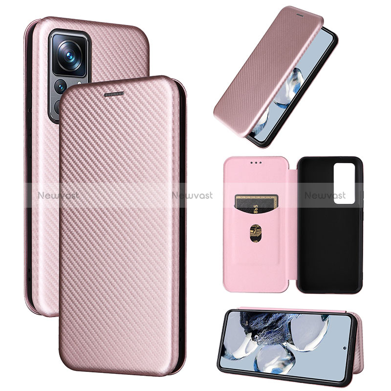 Leather Case Stands Flip Cover Holder L01Z for Xiaomi Mi 12T 5G Rose Gold