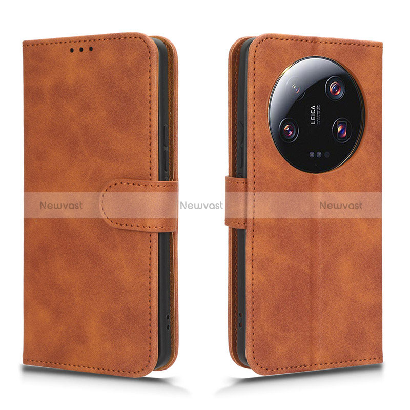 Leather Case Stands Flip Cover Holder L01Z for Xiaomi Mi 13 Ultra 5G Brown