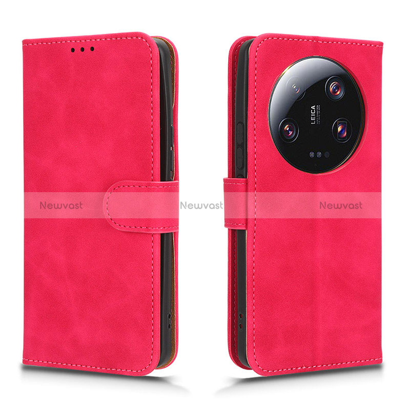 Leather Case Stands Flip Cover Holder L01Z for Xiaomi Mi 13 Ultra 5G Hot Pink