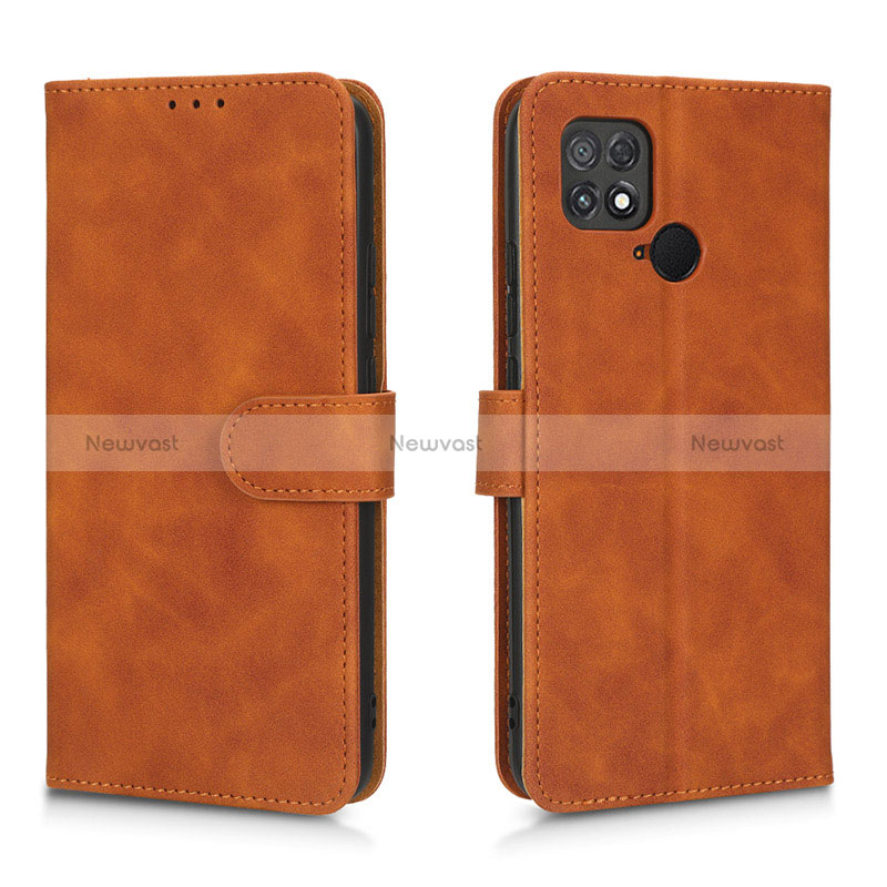 Leather Case Stands Flip Cover Holder L01Z for Xiaomi Poco C40 Brown