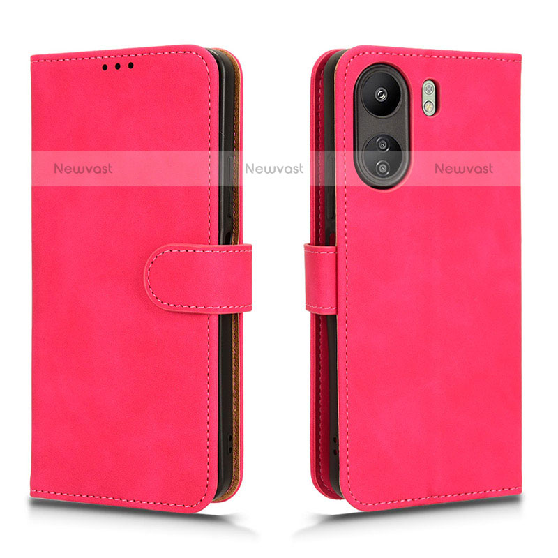 Leather Case Stands Flip Cover Holder L01Z for Xiaomi Poco C65 Hot Pink