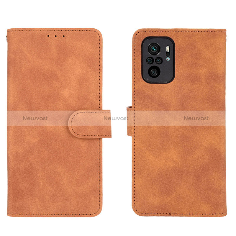 Leather Case Stands Flip Cover Holder L01Z for Xiaomi Poco M5S Brown